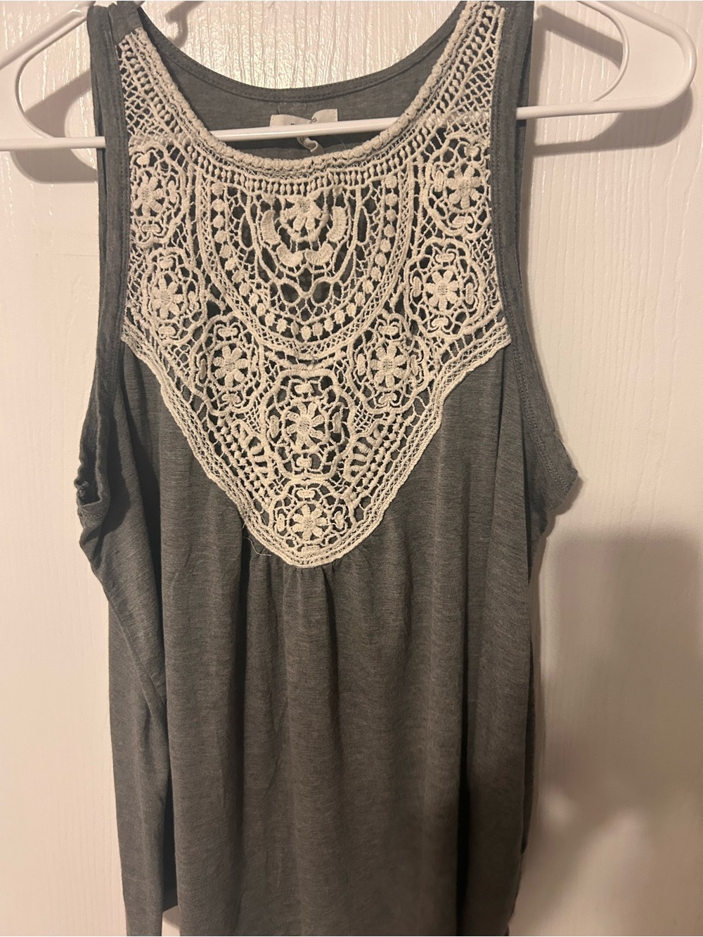 Maurices Gray Tank with Ivory Crochet Front